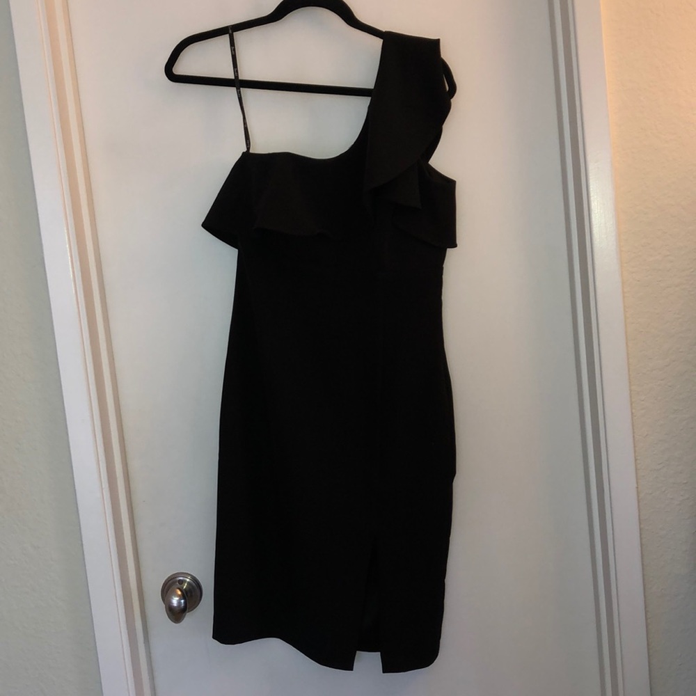 One shoulder ruffled top black dress - Bardot